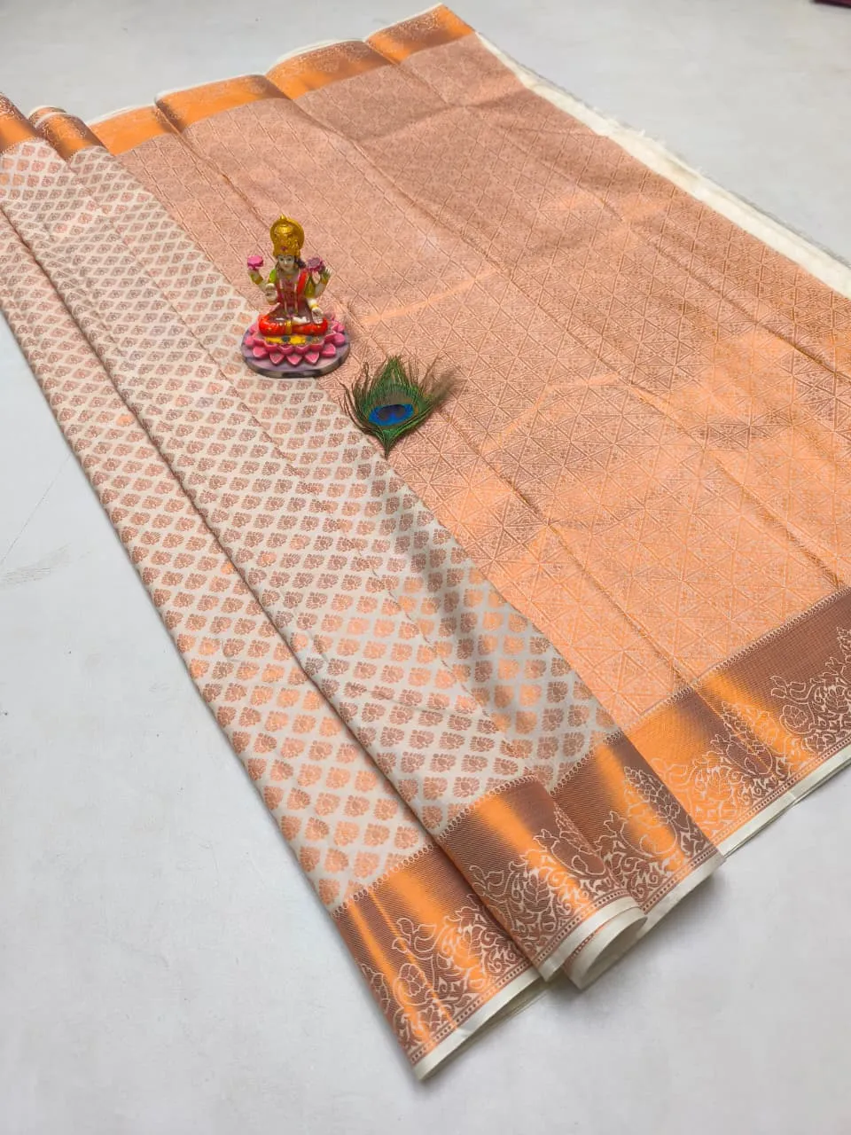 Peach Copper Brocade Semi Kanchipuram Silk Saree